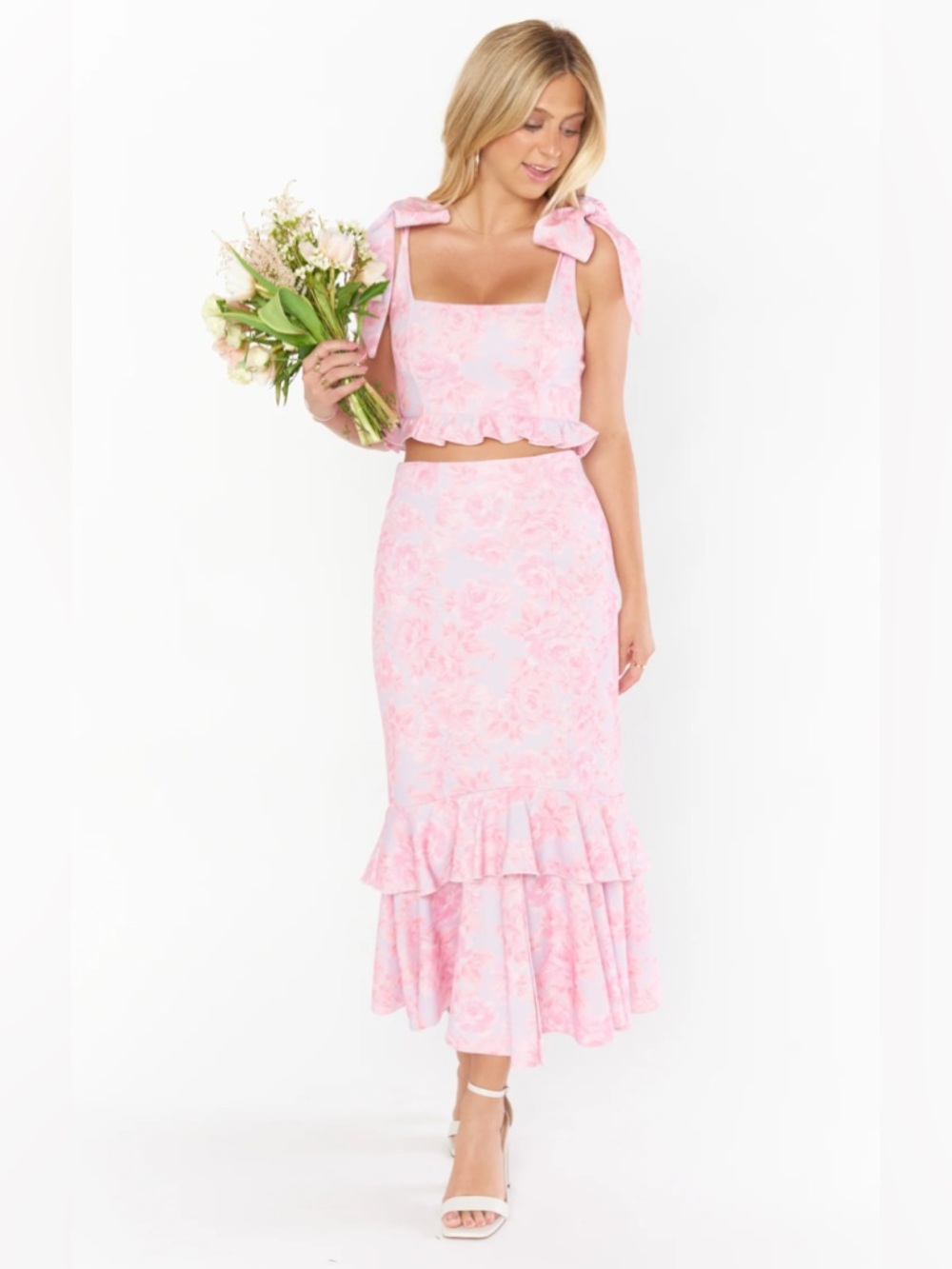 Show Me Your MuMu Dutchess Ruffle Top & Skirt Formal Set Pink Purple Floral XXL - Picture 4 of 11